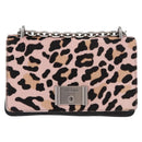 PRADA Chain Shoulder Bag Unborn Calf Skin Pink Silver Auth 181937A-13