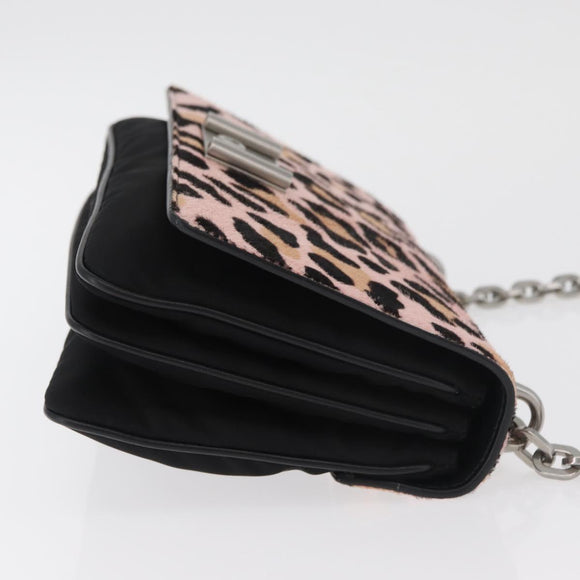 PRADA Chain Shoulder Bag Unborn Calf Skin Pink Silver Auth 181937A
