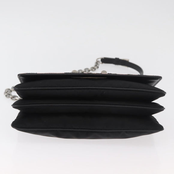 PRADA Chain Shoulder Bag Unborn Calf Skin Pink Silver Auth 181937A
