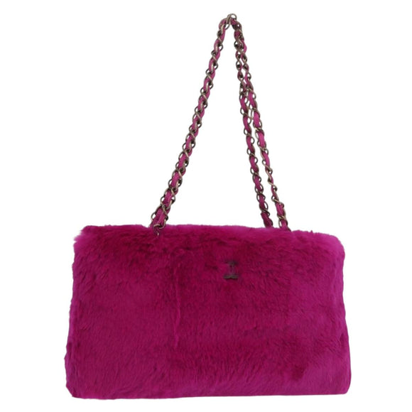 CHANEL Chain Shoulder Bag Fur Pink CC Auth 181939M