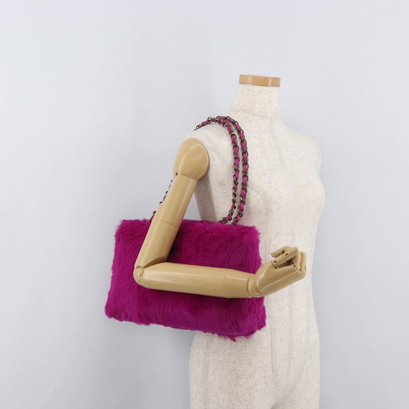 CHANEL Chain Shoulder Bag Fur Pink CC Auth 181939M
