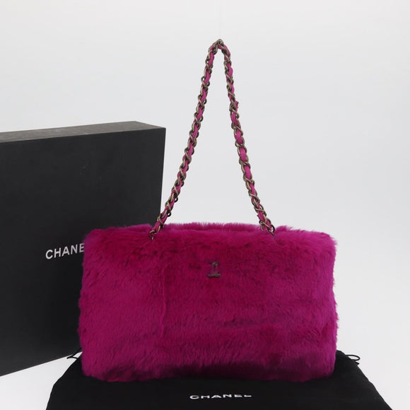 CHANEL Chain Shoulder Bag Fur Pink CC Auth 181939M