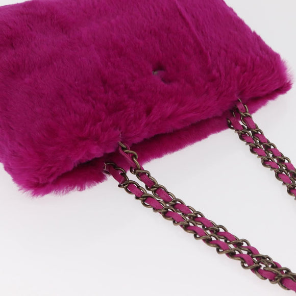 CHANEL Chain Shoulder Bag Fur Pink CC Auth 181939M