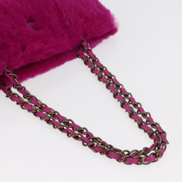 CHANEL Chain Shoulder Bag Fur Pink CC Auth 181939M