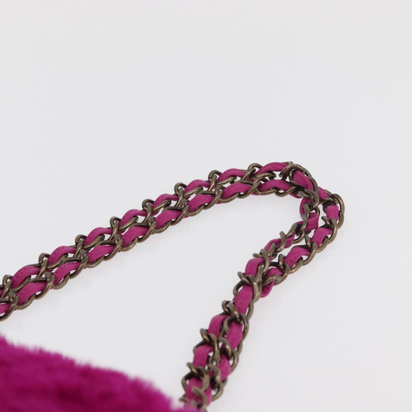 CHANEL Chain Shoulder Bag Fur Pink CC Auth 181939M