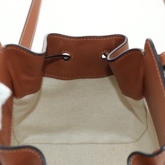 LOEWE Anagram Mini Hammock Drawstring Bag Leather 2way Brown Auth 181940SM