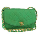 CHANEL Diana 23 Matelasse Chain Shoulder Bag Satin Green Gold CC Auth 181942SM-1