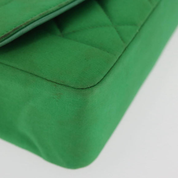 CHANEL Diana 23 Matelasse Chain Shoulder Bag Satin Green Gold CC Auth 181942SM
