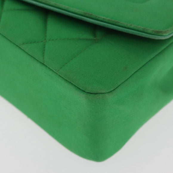 CHANEL Diana 23 Matelasse Chain Shoulder Bag Satin Green Gold CC Auth 181942SM
