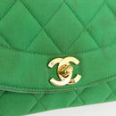 CHANEL Diana 23 Matelasse Chain Shoulder Bag Satin Green Gold CC Auth 181942SM-15