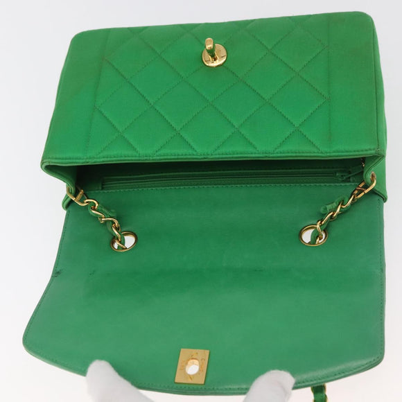 CHANEL Diana 23 Matelasse Chain Shoulder Bag Satin Green Gold CC Auth 181942SM