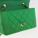 CHANEL Diana 23 Matelasse Chain Shoulder Bag Satin Green Gold CC Auth 181942SM-18