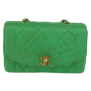 CHANEL Diana 23 Matelasse Chain Shoulder Bag Satin Green Gold CC Auth 181942SM-2