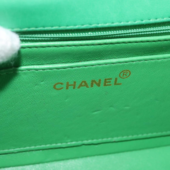 CHANEL Diana 23 Matelasse Chain Shoulder Bag Satin Green Gold CC Auth 181942SM