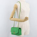 CHANEL Diana 23 Matelasse Chain Shoulder Bag Satin Green Gold CC Auth 181942SM-28