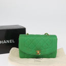 CHANEL Diana 23 Matelasse Chain Shoulder Bag Satin Green Gold CC Auth 181942SM-29