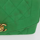 CHANEL Diana 23 Matelasse Chain Shoulder Bag Satin Green Gold CC Auth 181942SM-3