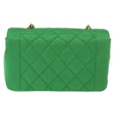 CHANEL Diana 23 Matelasse Chain Shoulder Bag Satin Green Gold CC Auth 181942SM-4