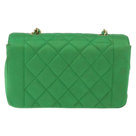 CHANEL Diana 23 Matelasse Chain Shoulder Bag Satin Green Gold CC Auth 181942SM
