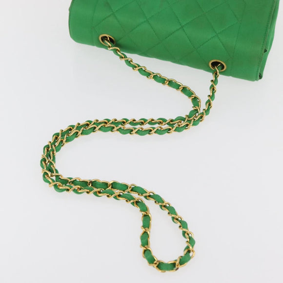 CHANEL Diana 23 Matelasse Chain Shoulder Bag Satin Green Gold CC Auth 181942SM