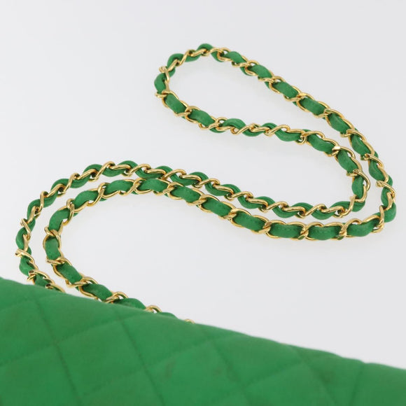CHANEL Diana 23 Matelasse Chain Shoulder Bag Satin Green Gold CC Auth 181942SM