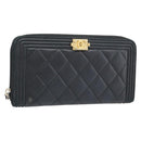 CHANEL Boy Chanel Long Wallet Lamb Skin Black Gold CC Auth 181946V-1