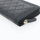 CHANEL Boy Chanel Long Wallet Lamb Skin Black Gold CC Auth 181946V-15