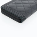CHANEL Boy Chanel Long Wallet Lamb Skin Black Gold CC Auth 181946V-16