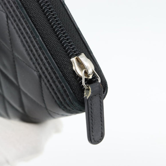 CHANEL Boy Chanel Long Wallet Lamb Skin Black Gold CC Auth 181946V