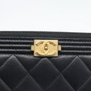 CHANEL Boy Chanel Long Wallet Lamb Skin Black Gold CC Auth 181946V-18