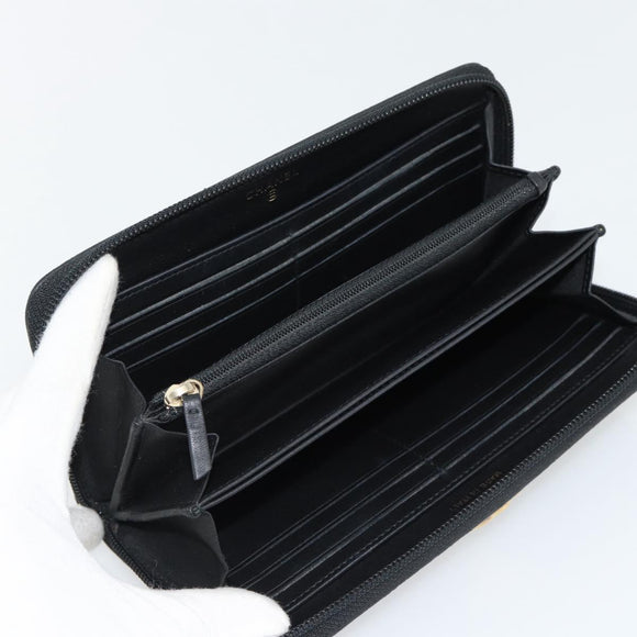 CHANEL Boy Chanel Long Wallet Lamb Skin Black Gold CC Auth 181946V