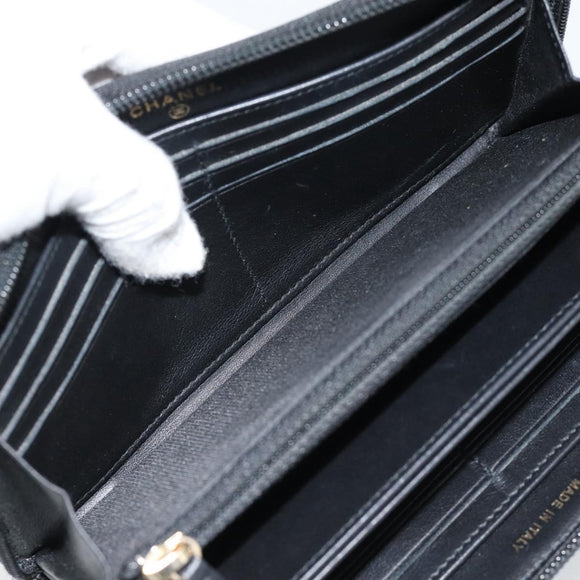 CHANEL Boy Chanel Long Wallet Lamb Skin Black Gold CC Auth 181946V