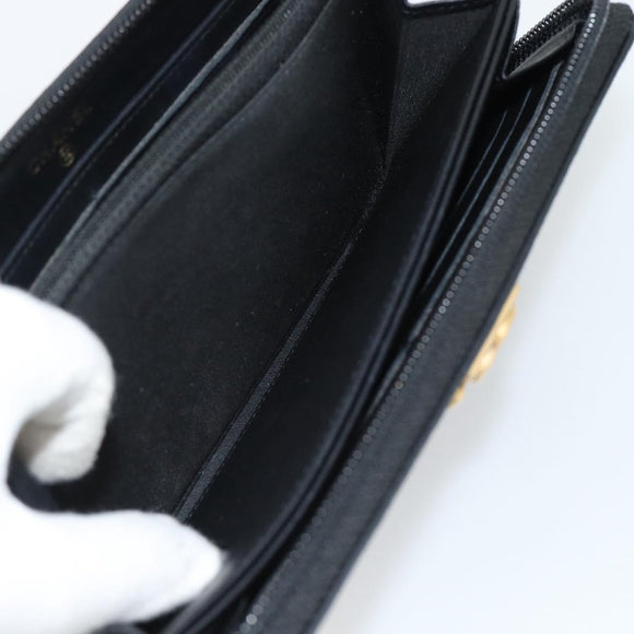 CHANEL Boy Chanel Long Wallet Lamb Skin Black Gold CC Auth 181946V