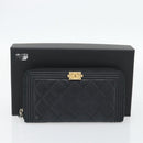 CHANEL Boy Chanel Long Wallet Lamb Skin Black Gold CC Auth 181946V-12