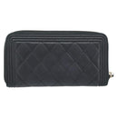 CHANEL Boy Chanel Long Wallet Lamb Skin Black Gold CC Auth 181946V-2