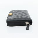 CHANEL Boy Chanel Long Wallet Lamb Skin Black Gold CC Auth 181946V-3