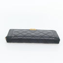 CHANEL Boy Chanel Long Wallet Lamb Skin Black Gold CC Auth 181946V-6
