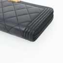CHANEL Boy Chanel Long Wallet Lamb Skin Black Gold CC Auth 181946V-7