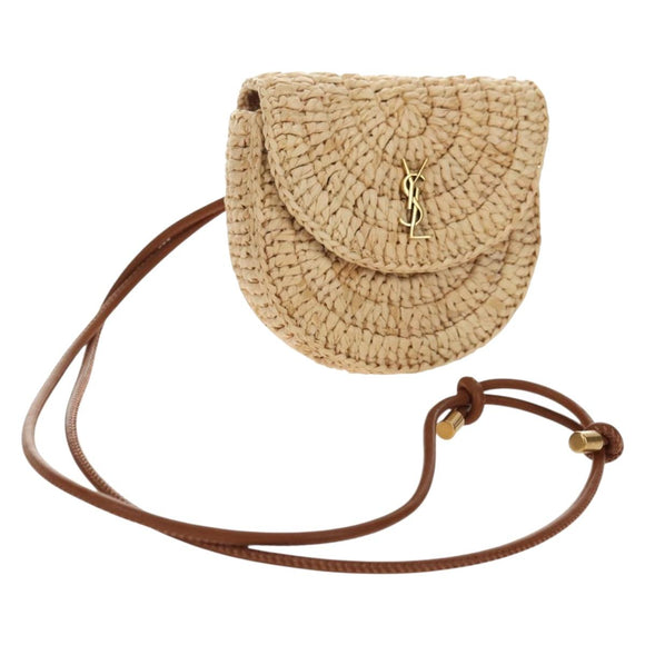 SAINT LAURENT Ketten-Schultertasche Raffia Beige Gold Auth 181954M