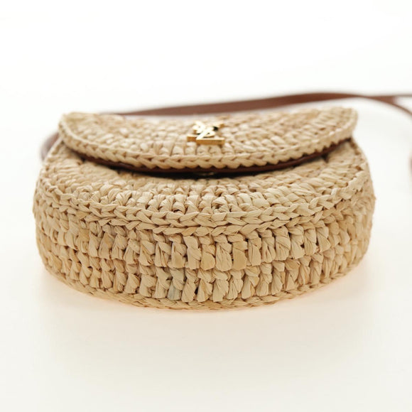 SAINT LAURENT Ketten-Schultertasche Raffia Beige Gold Auth 181954M