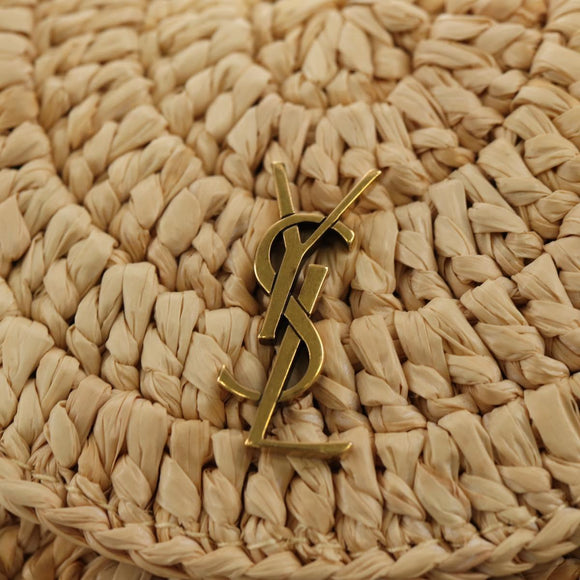 SAINT LAURENT Ketten-Schultertasche Raffia Beige Gold Auth 181954M