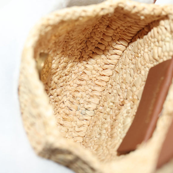 SAINT LAURENT Ketten-Schultertasche Raffia Beige Gold Auth 181954M