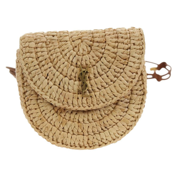SAINT LAURENT Ketten-Schultertasche Raffia Beige Gold Auth 181954M