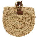 SAINT LAURENT Ketten-Schultertasche Raffia Beige Gold Auth 181954M-3