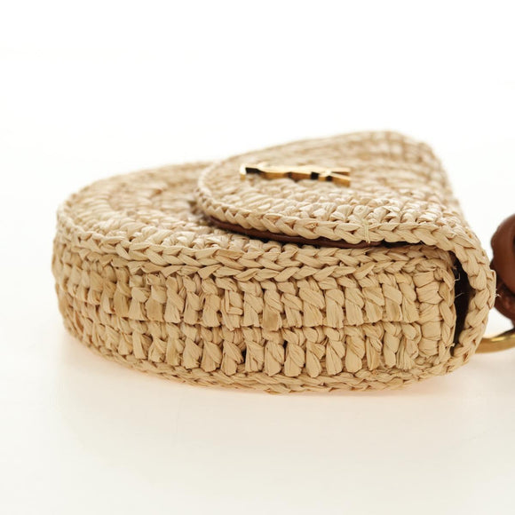 SAINT LAURENT Ketten-Schultertasche Raffia Beige Gold Auth 181954M