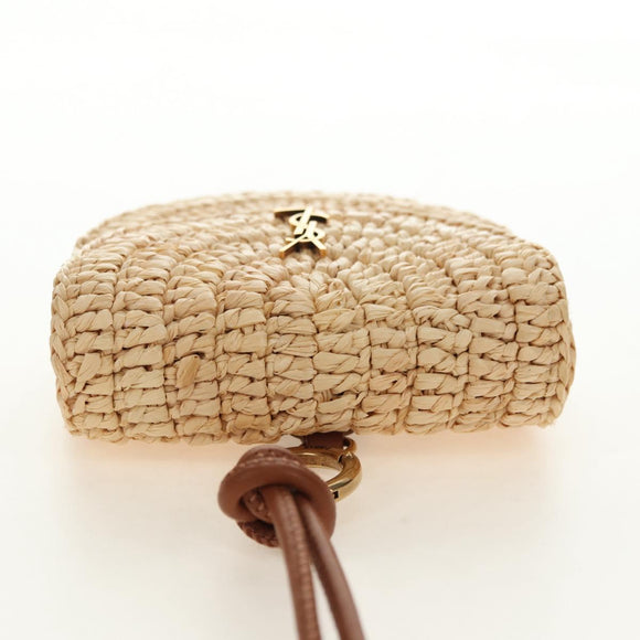 SAINT LAURENT Ketten-Schultertasche Raffia Beige Gold Auth 181954M