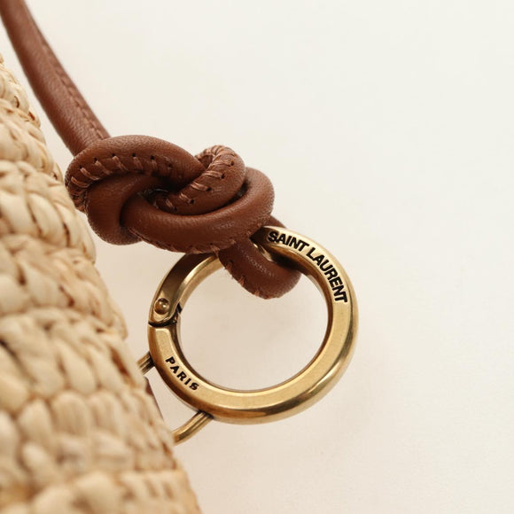 SAINT LAURENT Ketten-Schultertasche Raffia Beige Gold Auth 181954M