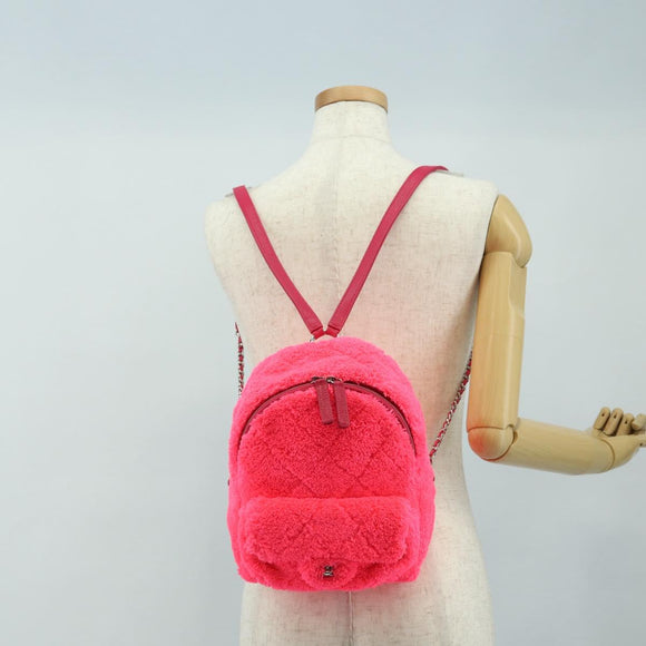 CHANEL Matelasse Kettenrucksack Stapel Pink Silber CC Auth 181955M