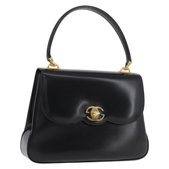 GUCCI Hand Bag Leather Black Gold Auth 181956V