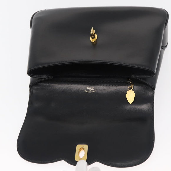 GUCCI Hand Bag Leather Black Gold Auth 181956V